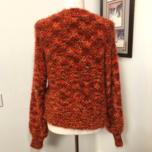 Textured Boucle Knit Button Front Cardigan Rust Orange Brown Small Soft Grunge - Picture 5 of 10